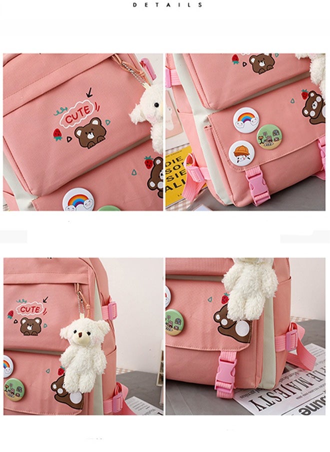 Generic - Student backpack, Fashionable and Casual Backpack, Cute Canvas Backpack Set, Teenage Popular Backpack gift pendant, Campus Backpack Set, Couple backpack(Pink) - Image 1
