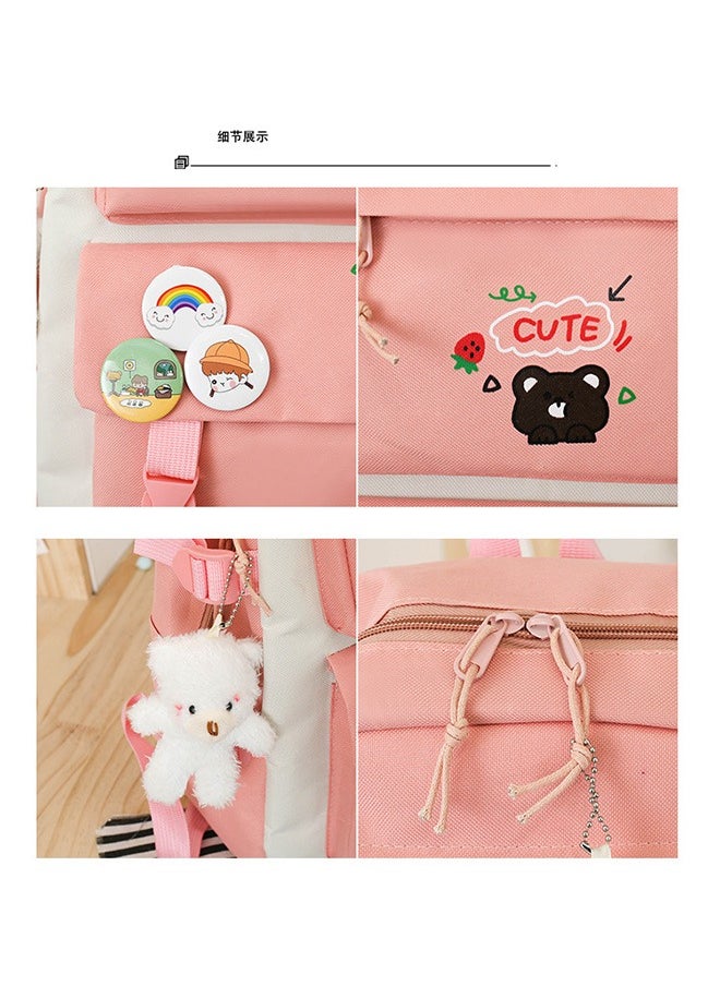 Generic - Student backpack, Fashionable and Casual Backpack, Cute Canvas Backpack Set, Teenage Popular Backpack gift pendant, Campus Backpack Set, Couple backpack(Pink) - Image 1