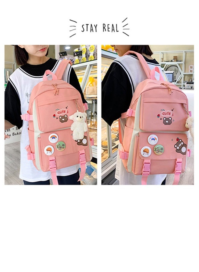 Generic - Student backpack, Fashionable and Casual Backpack, Cute Canvas Backpack Set, Teenage Popular Backpack gift pendant, Campus Backpack Set, Couple backpack(Pink) - Image 1