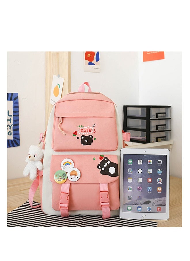 Generic - Student backpack, Fashionable and Casual Backpack, Cute Canvas Backpack Set, Teenage Popular Backpack gift pendant, Campus Backpack Set, Couple backpack(Pink) - Image 1