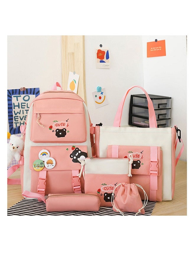 Generic - Student backpack, Fashionable and Casual Backpack, Cute Canvas Backpack Set, Teenage Popular Backpack gift pendant, Campus Backpack Set, Couple backpack(Pink) - Image 1