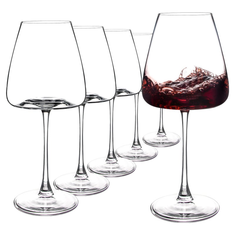 Red Wine Glasses Set of 6 195 oz Durable Wine Glasses Large Long Stem Wine Glasses with Unique Concave Bowl Base for Wine Tasting Holiday and Home Clear Glass