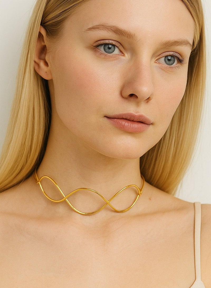 Vbranda Metal choker with elegant wave design, rust-resistant. - Image 1