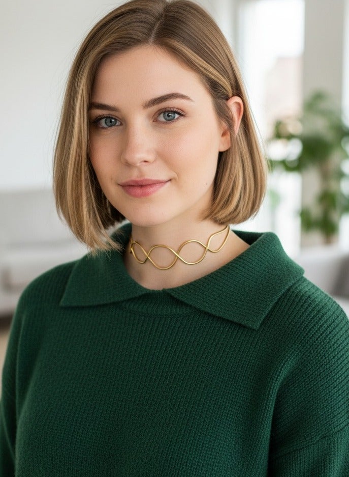 Vbranda Metal choker with elegant wave design, rust-resistant. - Image 2