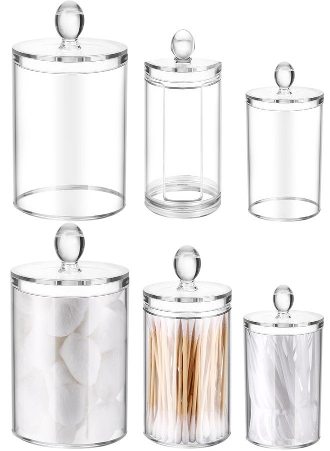 Meanplan Plastic Apothecary Jars with Lids Acrylic Holder Dispenser for Bathroom, 10/22/39 oz Clear Plastic Storage Jars Floss Container for Swab Cotton Ball, 3 Sizes(6 Pack,Acrylic Lid) - Image 1