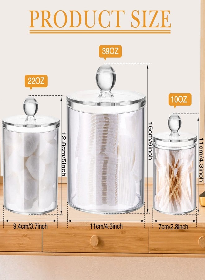 Meanplan Plastic Apothecary Jars with Lids Acrylic Holder Dispenser for Bathroom, 10/22/39 oz Clear Plastic Storage Jars Floss Container for Swab Cotton Ball, 3 Sizes(6 Pack,Acrylic Lid) - Image 3