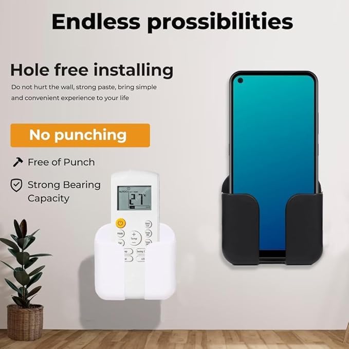 WALLVIEW TECH Pack of 5 Wall Mounted Mobile Phone Holder Storage Case for Phones with Strong Adhesive Strips | Wall Mount Mobile Stand/Multi-Purpose Stand for Phone Charging (Orange) - Image 4