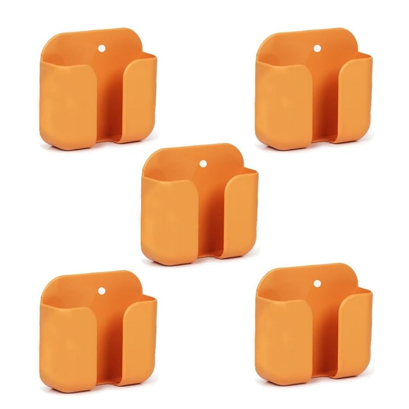 WALLVIEW TECH Pack of 5 Wall Mounted Mobile Phone Holder Storage Case for Phones with Strong Adhesive Strips | Wall Mount Mobile Stand/Multi-Purpose Stand for Phone Charging (Orange) - Image 1