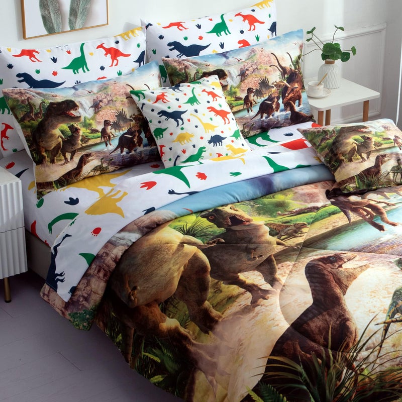 NiuOne 9 Piece Dinosaur Comforter Set Bed in a Bag Full Size for Teen Kids Adults3D Jungle Dinosaur Quilt Set1 Comforter4 Pillowcase1 Flat Sheet1 Fitted Sheet2 Throw Pillow Cover