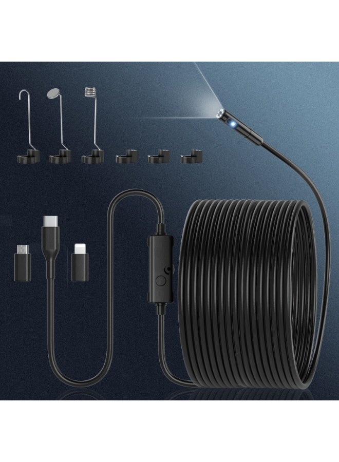 Dual Lens Industrial Endoscope Camera with 10m Semi-Rigid Snake Cable, 1920P HD Borescope, IP67 Waterproof, 8 LED Lights, Hook Magnet Mirror for Deep Inspection - Image 3