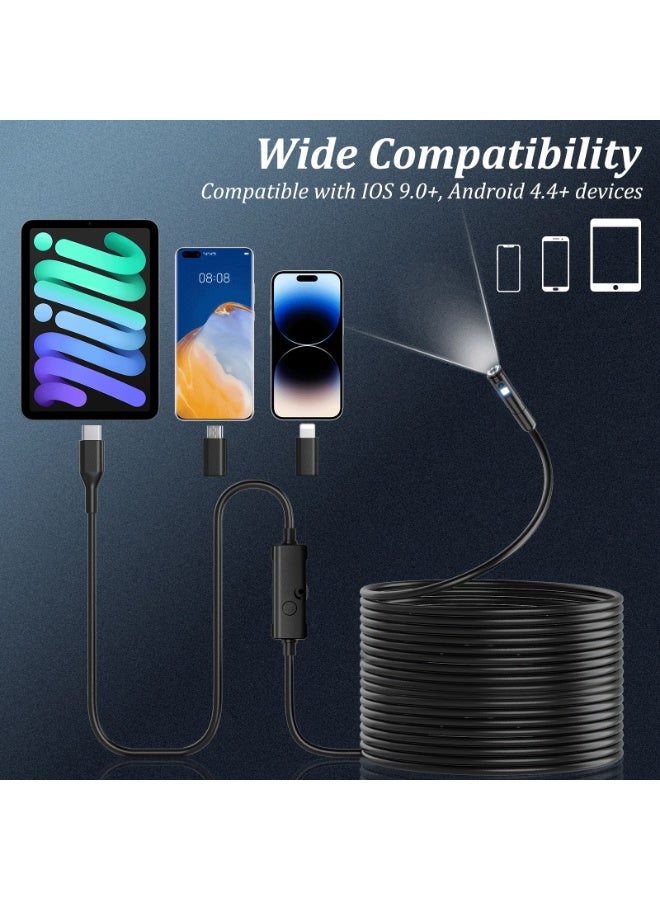 Dual Lens Industrial Endoscope Camera with 10m Semi-Rigid Snake Cable, 1920P HD Borescope, IP67 Waterproof, 8 LED Lights, Hook Magnet Mirror for Deep Inspection - Image 5
