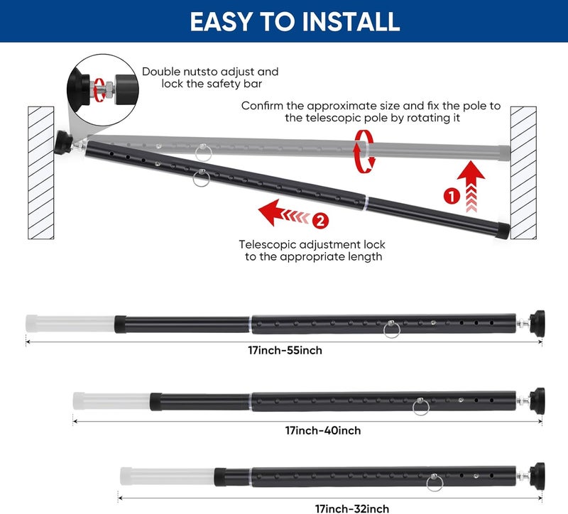 Supforce Sliding Door Security Bar, 17-55 inch Adjustable Patio Door Security bar with Rubber Tips, Heavy Duty Window Security Bars for Home Security, 2 Pack, Black - Image 5