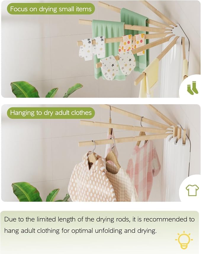 Deoxys Tripod Drying Rack Portable Foldable Drying Rack Clothing with 7 Wood Drying Arms Standing Laundry Hanger Rack Round Collapsible Portable Handle for Laundry Room Balcony Bedroom RV - Image 2
