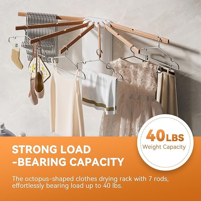 Deoxys Tripod Drying Rack Portable Foldable Drying Rack Clothing with 7 Wood Drying Arms Standing Laundry Hanger Rack Round Collapsible Portable Handle for Laundry Room Balcony Bedroom RV - Image 3