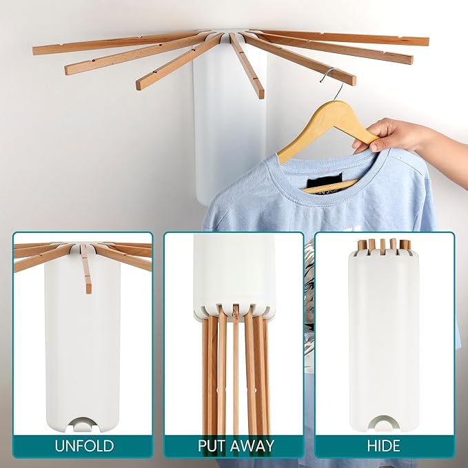 Deoxys Tripod Drying Rack Portable Foldable Drying Rack Clothing with 7 Wood Drying Arms Standing Laundry Hanger Rack Round Collapsible Portable Handle for Laundry Room Balcony Bedroom RV - Image 4