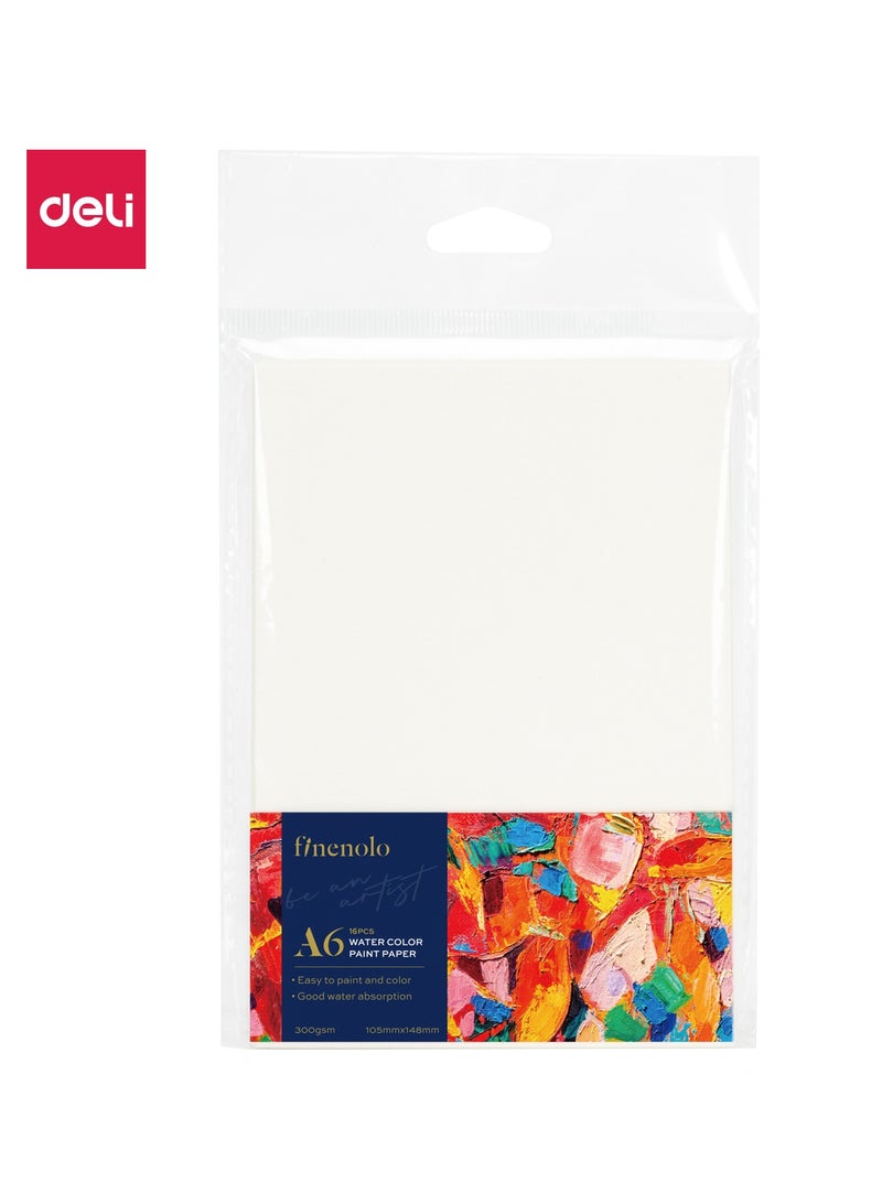 Deli EC270-A6 Finenolo A6 Watercolor Paper 鈥?16 Sheets | 300gsm Heavyweight Watercolor Paper | Ideal for Watercolor, Acrylic, and Ink Painting | Excellent Absorption & Easy to Paint. - Image 1