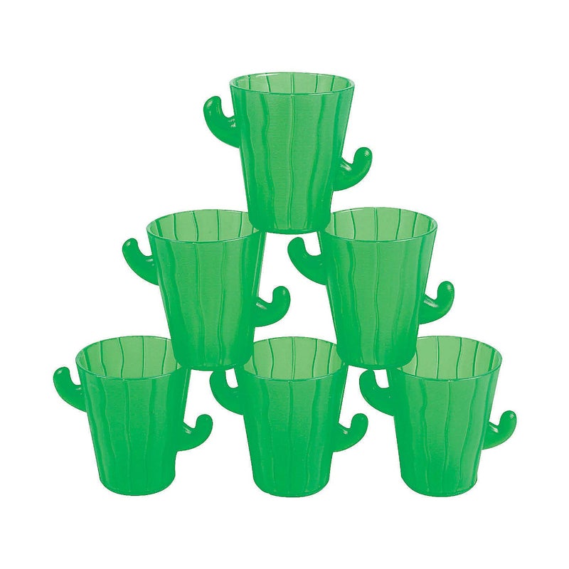 Fun Express Fun Express Set of 12 Pieces Plastic Cactus Shot Glasses Each Holds 2 oz BPA Free Plastic Fiesta and Cinco de Mayo Party Supplies Green