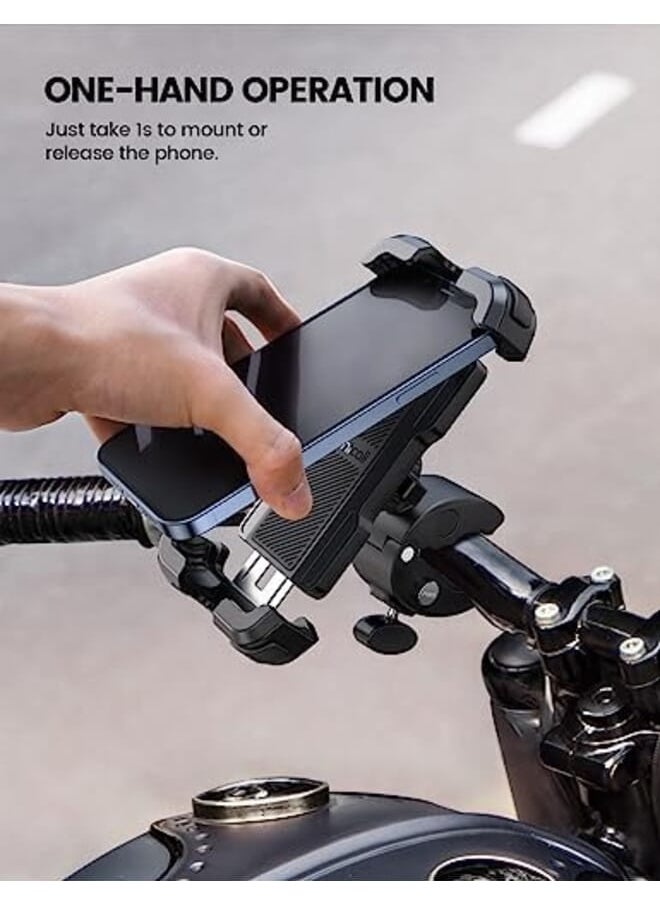 Lamicall - Motorcycle Phone Mount Bike Phone Holder Upgrade Quick Install Handlebar Clip For Bicycle Scooter Cell Phone Clamp For Iphone 15 14 13 12 11 Pro Max Galaxy S22 And More 4.7 6.8 Inch Phone - Image 1