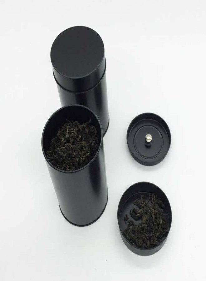 Teensery 1 Pack Tea Tin Canister Black Metal Loose Tea Jar Small Tea Storage Can Box Round Kitchen Canister with Airtight Double Lids for Tea Coffee Sugar Spice Candy - Image 2