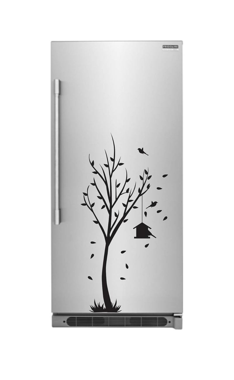 DecorVilla Decor Villa PVC Vinyl Self Adhesive Tree with Flying Birds Fridge 3D Big Size Wall Stickers Decal for Home Decoration Bedroom Living Room Size 45 CM X 93 CM Multicolour Pack of 1 - Image 1