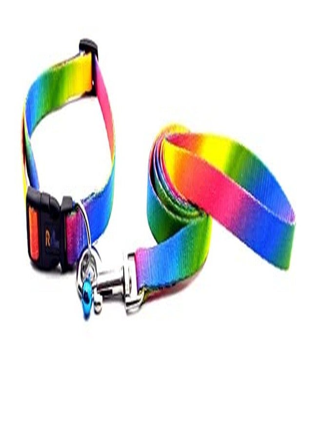 Pups&Pets 15MM Adjustable Nylon Paw Print Design Cute Collar and Leash Set with Bell for Dogs & Cat - (Rainbow) - Image 4