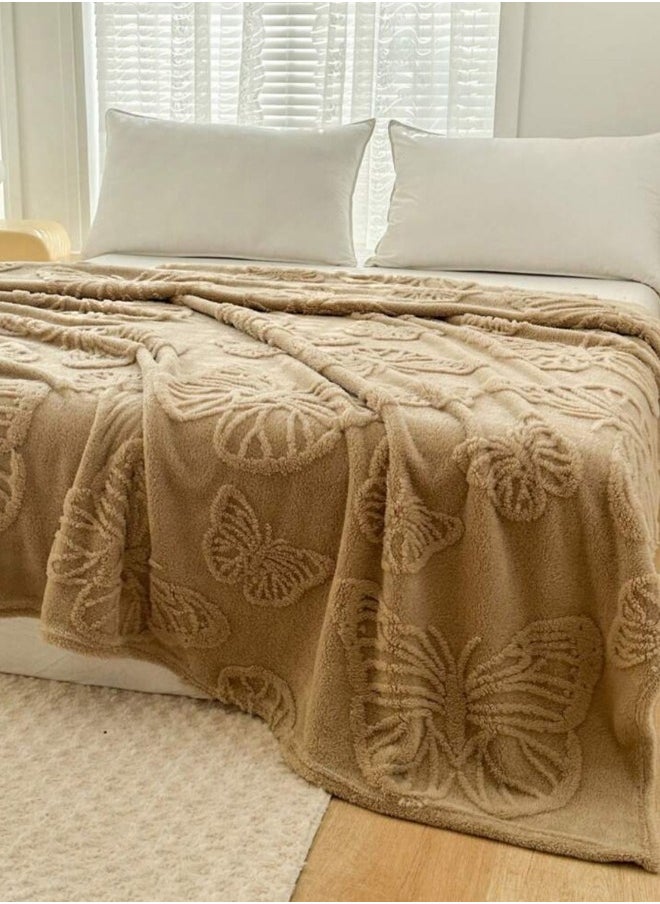 LUNA Home - 3D Imitation Butterfly Fleece Soft Blanket, Camel color. - Image 1