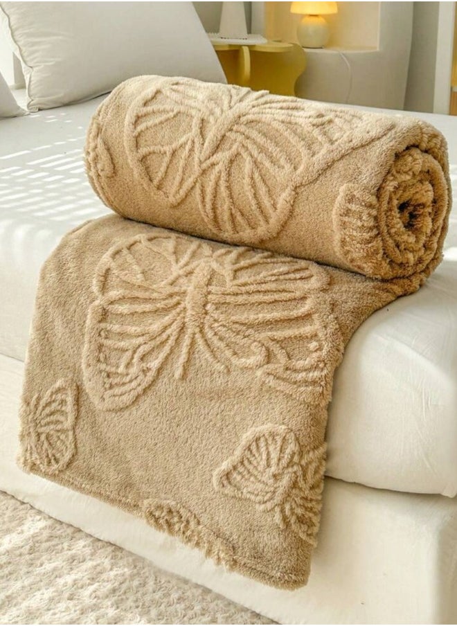 LUNA Home - 3D Imitation Butterfly Fleece Soft Blanket, Camel color. - Image 1
