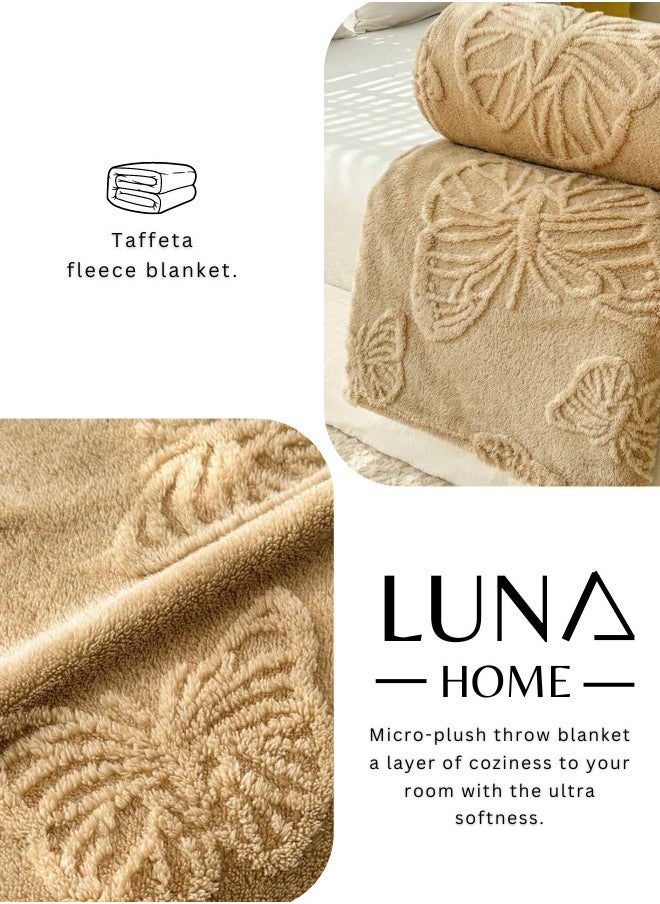 LUNA Home - 3D Imitation Butterfly Fleece Soft Blanket, Camel color. - Image 1