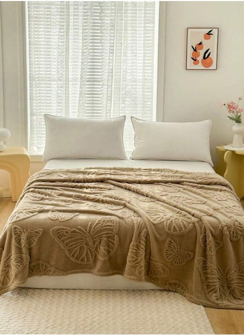 3D Imitation Butterfly Fleece Soft Blanket, Camel color.