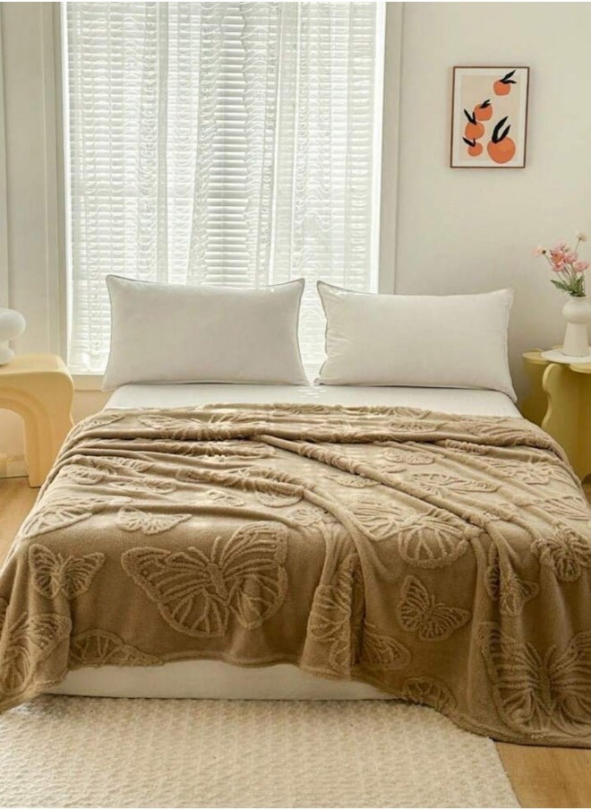 LUNA Home - 3D Imitation Butterfly Fleece Soft Blanket, Camel color. - Image 1