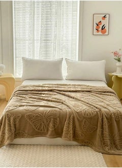 LUNA Home 3D Imitation Butterfly Fleece Soft Blanket, Camel color.  - Image 1
