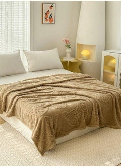 LUNA Home 3D Imitation Butterfly Fleece Soft Blanket, Camel color.  - Image 2