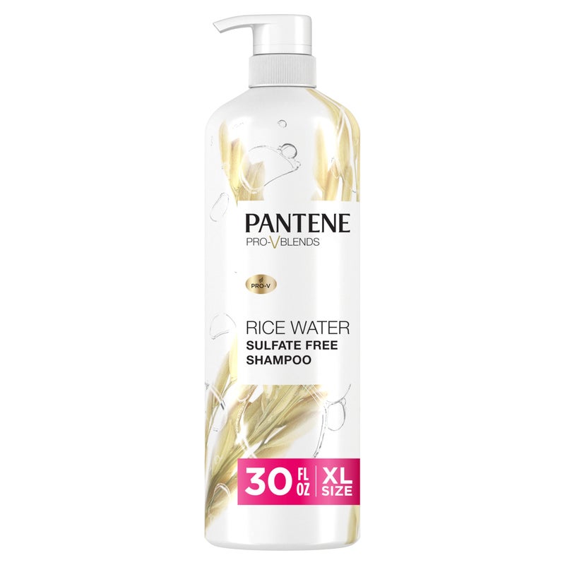 Pantene شامبو بانتين خالي من الكبريتات مع ماء الأرز، يحمي نمو الشعر الطبيعي، يمنح حجمًا، للنساء، مدعم بالفيتامين B5، آمن للشعر المعالج بالألوان، مزيج برو-في، 30.0 أونصة - Image 1