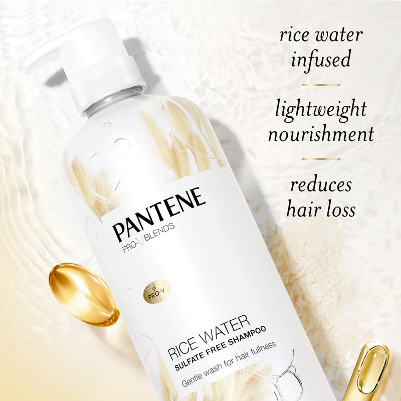 Pantene شامبو بانتين خالي من الكبريتات مع ماء الأرز، يحمي نمو الشعر الطبيعي، يمنح حجمًا، للنساء، مدعم بالفيتامين B5، آمن للشعر المعالج بالألوان، مزيج برو-في، 30.0 أونصة - Image 5