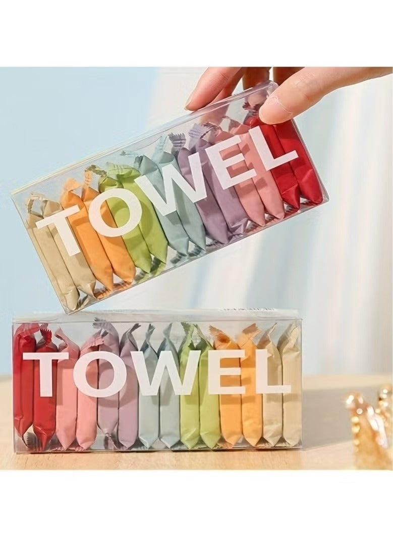 جيفت مجموعة من 14 منديلًا مضغوطًا للاستخدام مرة واحدة، من القطن، محمولة للسفر، سميكة، لتنظيف الوجه، جافة ورطبة، مزدوجة الاستخدام. - Image 2