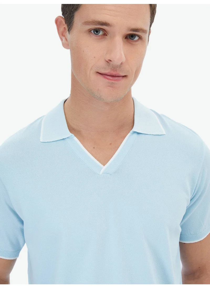Kip Light Blue Polo Neck Plain Knit Knitwear