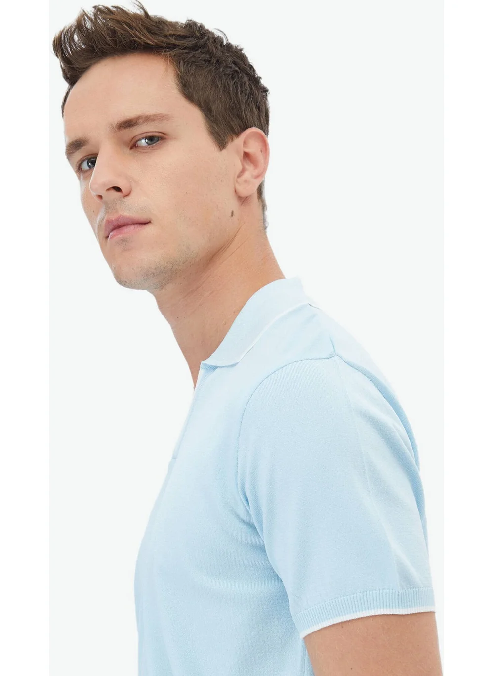 Kip Light Blue Polo Neck Plain Knit Knitwear