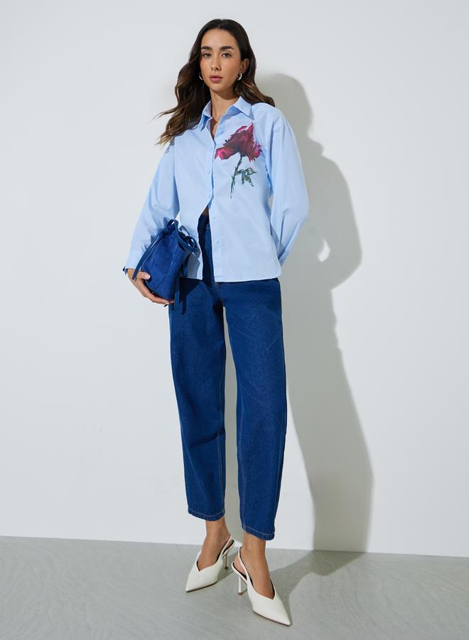 Styli Light Blue Flower Print Long Sleeve Shirt - Image 2