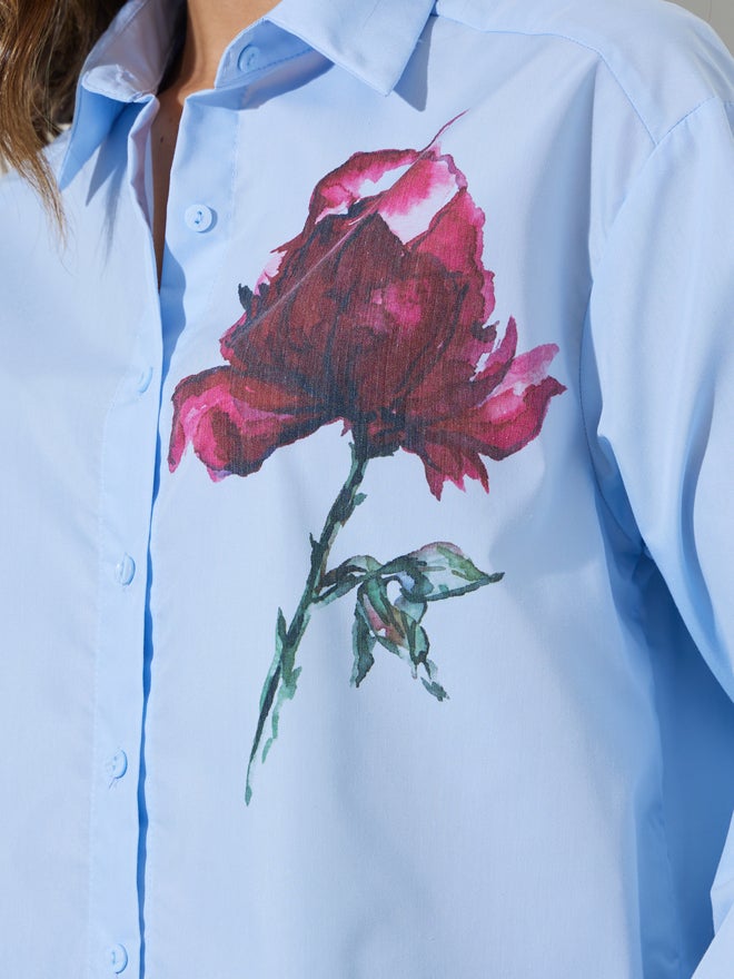 Styli Light Blue Flower Print Long Sleeve Shirt - Image 4