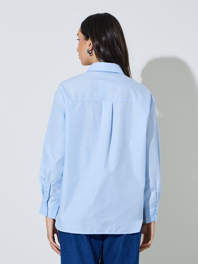 Styli Light Blue Flower Print Long Sleeve Shirt - Image 5