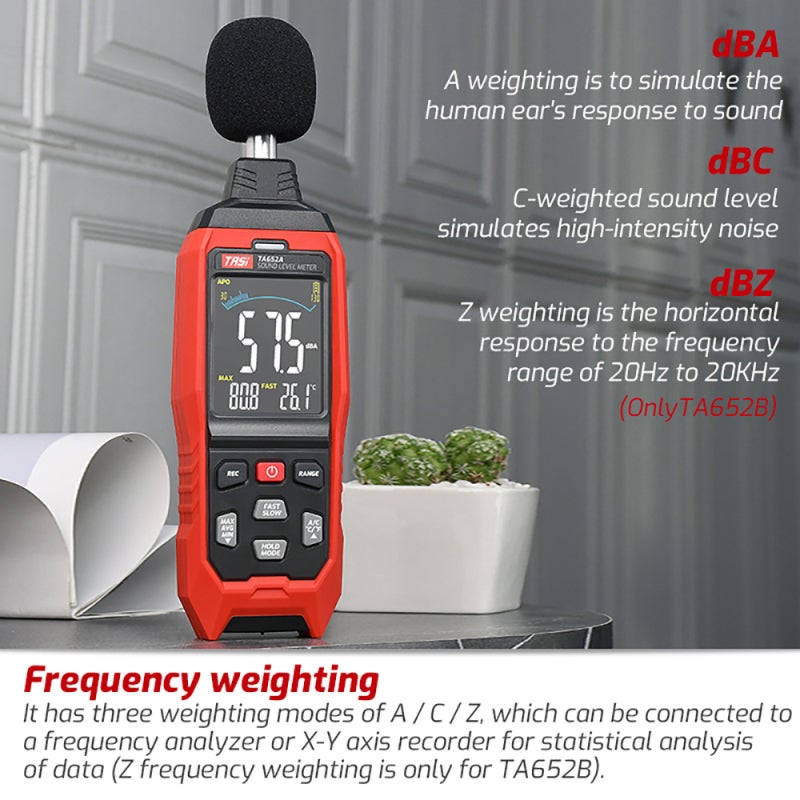 Sound Level Meter TA652B 3 Weighting Modes High Precision Microphone - 1999 Groups Data Storage Decibel Meter for Industrial Noise Monitoring & Data Analysis - Image 4