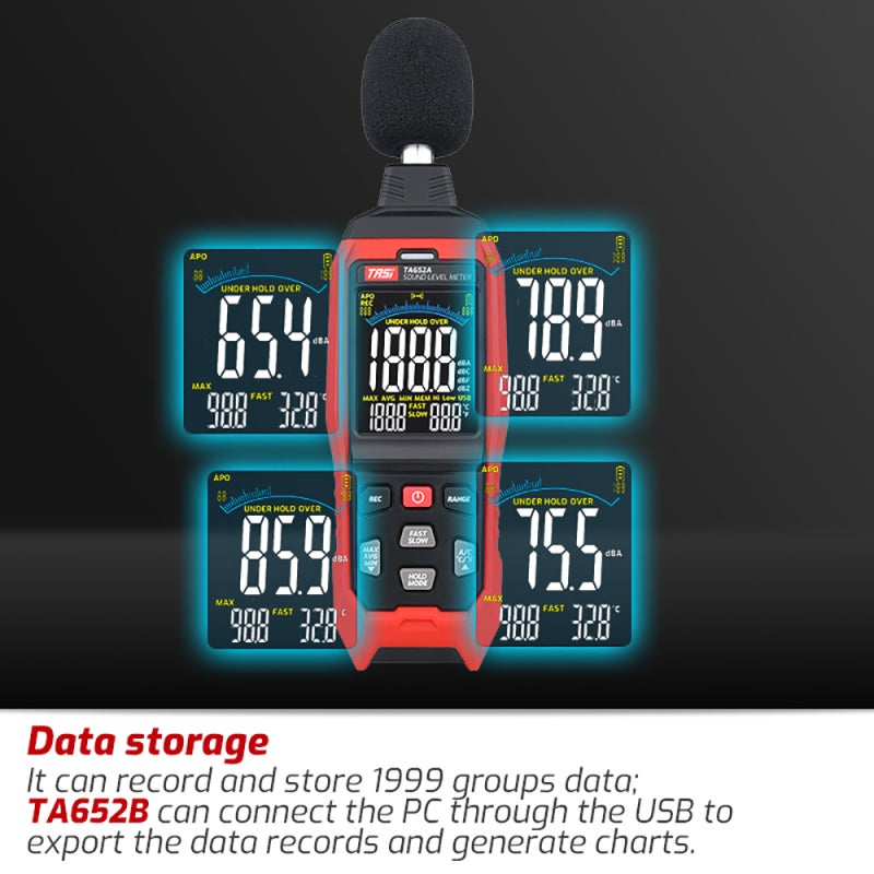 Sound Level Meter TA652B 3 Weighting Modes High Precision Microphone - 1999 Groups Data Storage Decibel Meter for Industrial Noise Monitoring & Data Analysis - Image 5