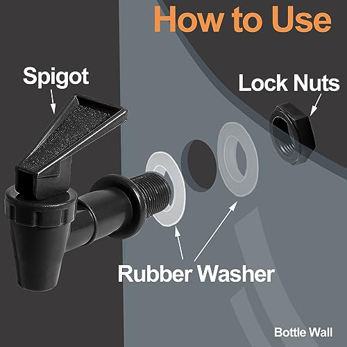 LifCratms 2Pcs BPA-Free Replacement Cooler Faucet, Black Plastic Water Spigot Spout Dispenser Tap Set, Reusable Water Crock Tap Beverage Lever Pour Dispenser Valve - Image 5