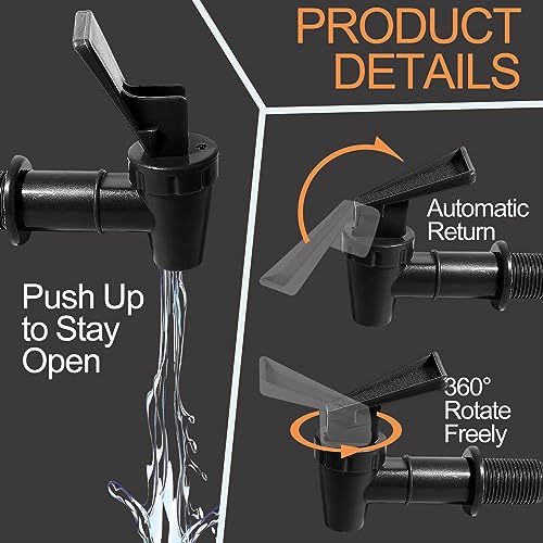 LifCratms 2Pcs BPA-Free Replacement Cooler Faucet, Black Plastic Water Spigot Spout Dispenser Tap Set, Reusable Water Crock Tap Beverage Lever Pour Dispenser Valve - Image 4