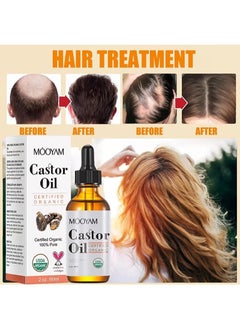 MOOYAM Organic Castor Oil, USDA Certified Organic, 100% Pure, Cold Pressed, Hexane Free, Stimulates Eyelash, Eyebrow and Hair Growth, Skin Moisturizer and Degreaser  60ml  - Image 2