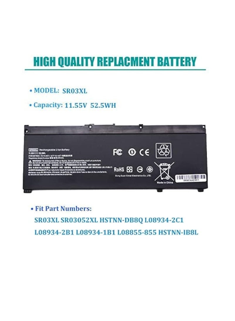 Replacement Battery SR03XL Laptop For Hp Pavilion 15-CX00 Series HSTNN-DB8Q L08934-2C1 L08934-1B1 L08855-855 Envy x360 15-cn0000 17-bw0000 (11.55V 52.5Wh  - Image 2