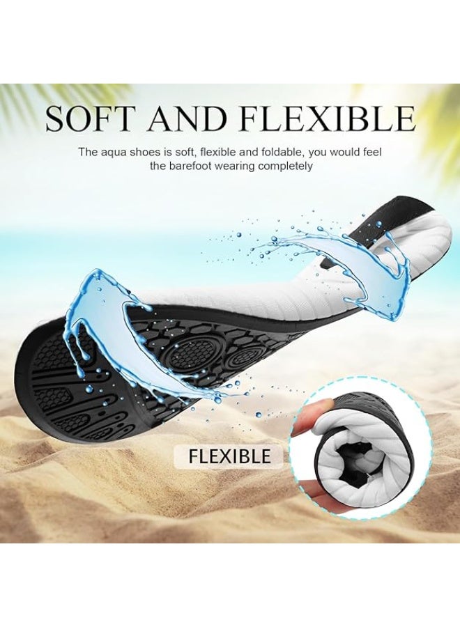 BUPY Water Shoes for Women Men Kids, Barefoot Quick-Dry Aqua Water Socks Slip-on Swim Beach Shoes for Snorkeling Surfing Kayaking Beach Walking Yoga(White) - Image 4