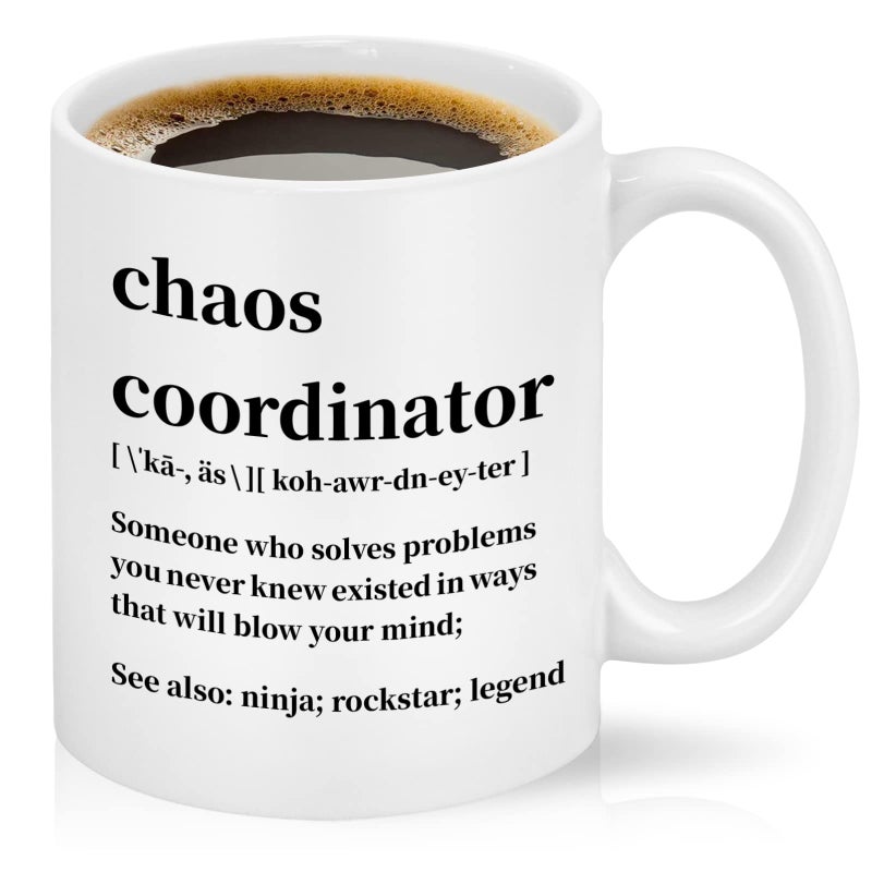 Cabtnca Chaos Coordinator Mug Christmas Gifts for Women Men Coworkers Administrative Assistant Boss Manager Employee Thank You Gift Coffee Mug 11 Oz White Microwave Dishwasher Safe