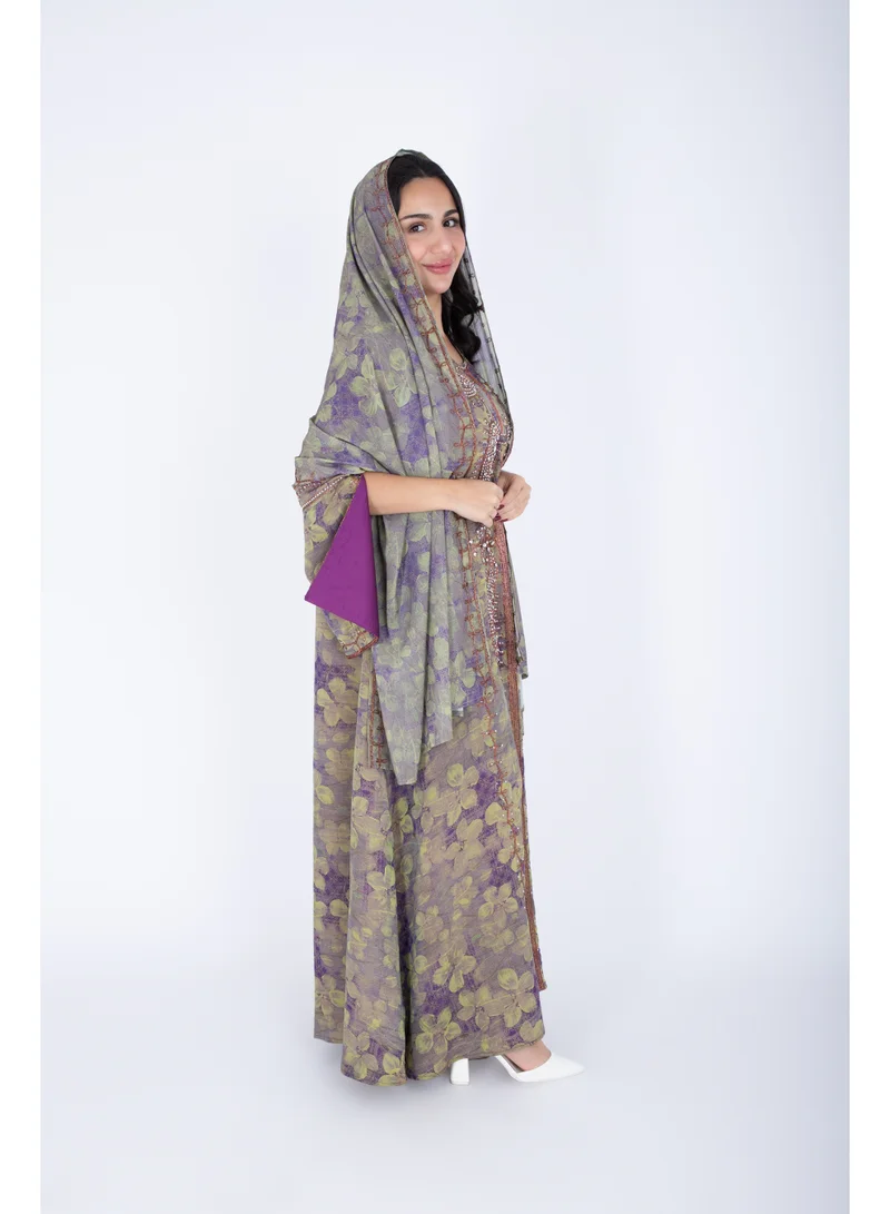 IKKXA  Printed Jalabiya Crystal Patterns with Shawl  | Best Price UAE