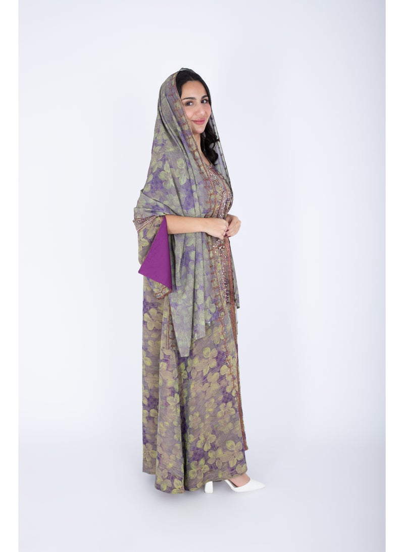 IKKXA Printed Jalabiya Crystal Patterns with Shawl - Image 3